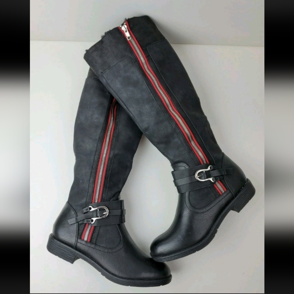 Zigi Soho Black Boots with Red Zipper Detail